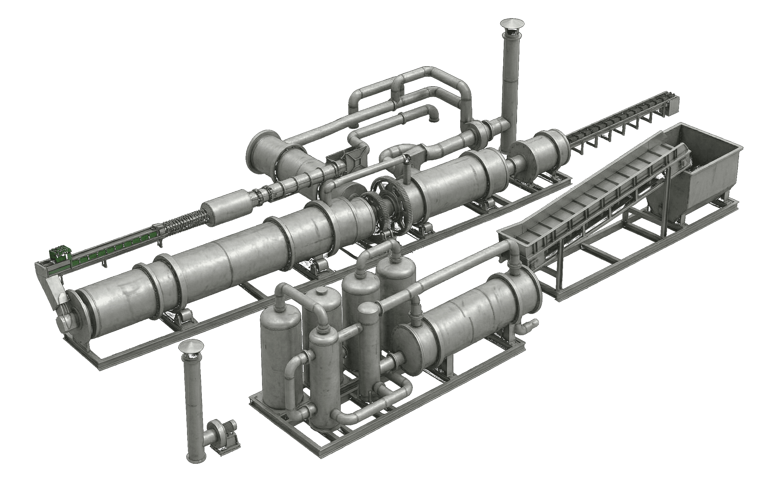 Complete pyrolysis system with all 5 modules assembled